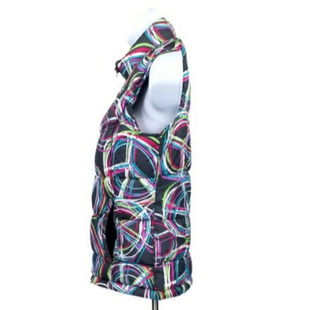 Old Navy Gray Multicolor Peace Sign Zip Up Fleece Lined Puffer Vest Girls XL/14 - Picture 4 of 10